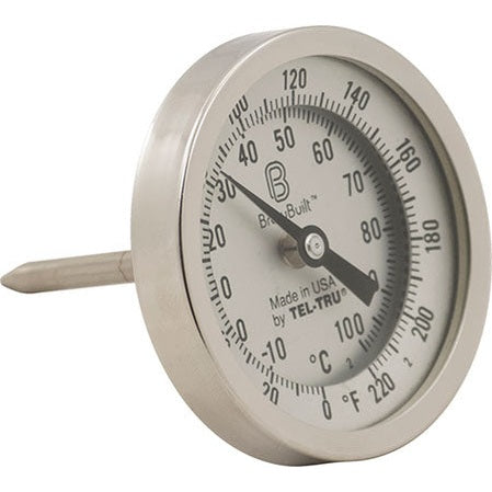 BrewBuilt Thermometer - 2.5" stem x 3" dial, 1/2" MPT