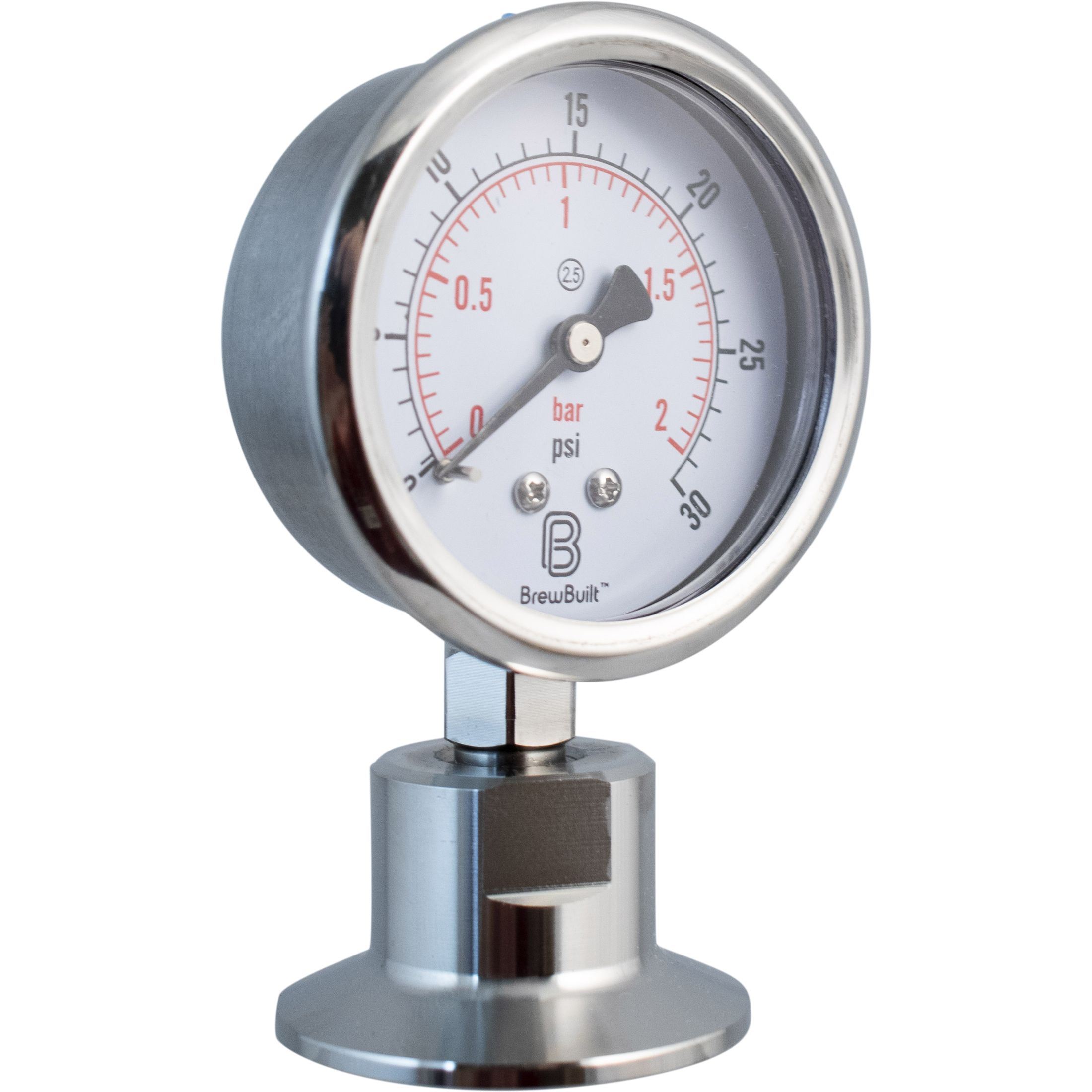 BrewBuilt - Stainless - 1.5 in. T.C. Pressure Gauge (0-30 psi)