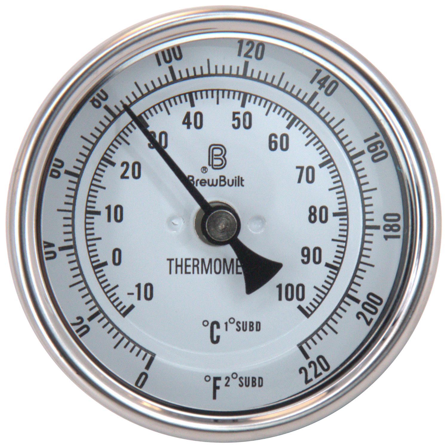 BrewBuilt - Thermometer - 1.5 in. T.C. - 3 in. Dial Face x 2 in. Probe