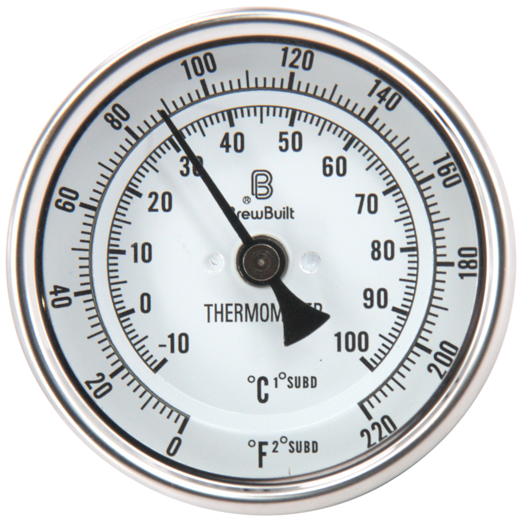 BrewBuilt - Thermometer - 1/2 in. NPT - 3 in. Dial Face x 6 in. Probe