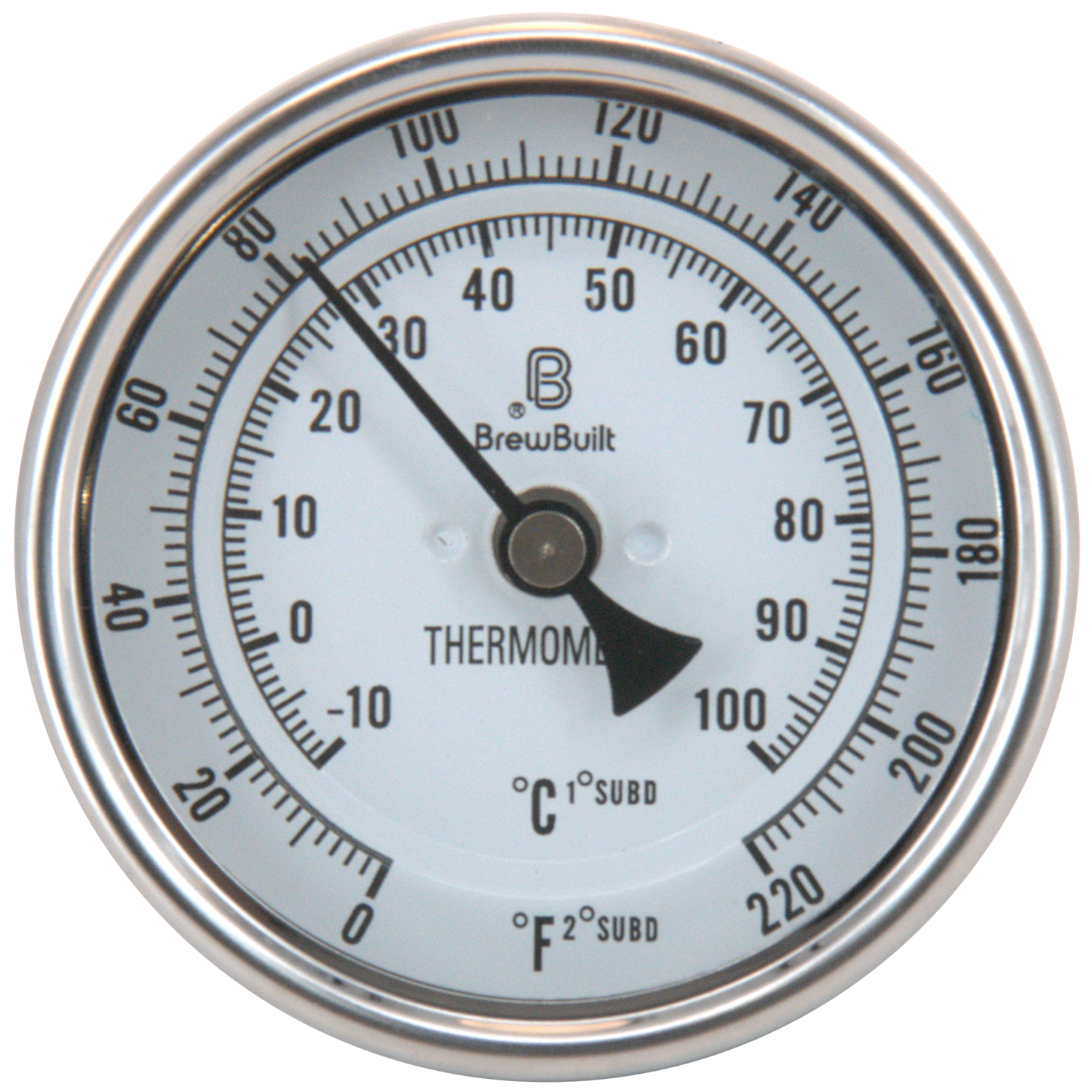 BrewBuilt - Thermometer - 1/2 in. NPT - 3 in. Dial Face x 2 in. Probe