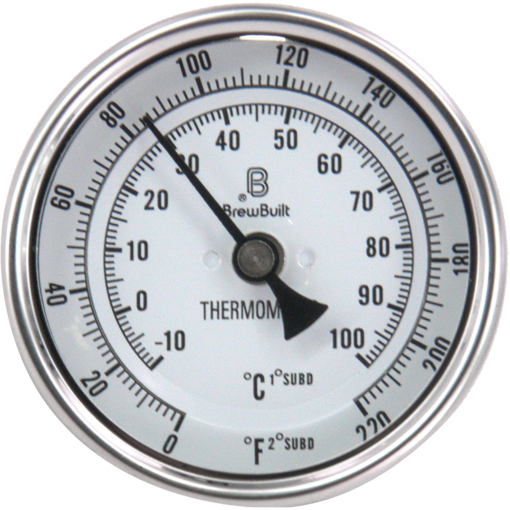 BrewBuilt - Thermometer - 1.5 in. T.C. - 3 in. Dial Face x 2 in. Probe