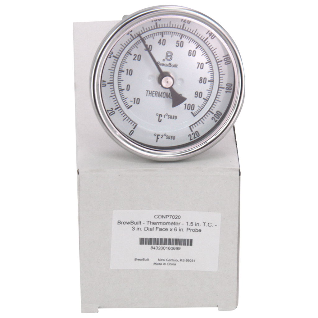 BrewBuilt - Thermometer - 1.5 in. T.C. - 3 in. Dial Face x 6 in. Probe